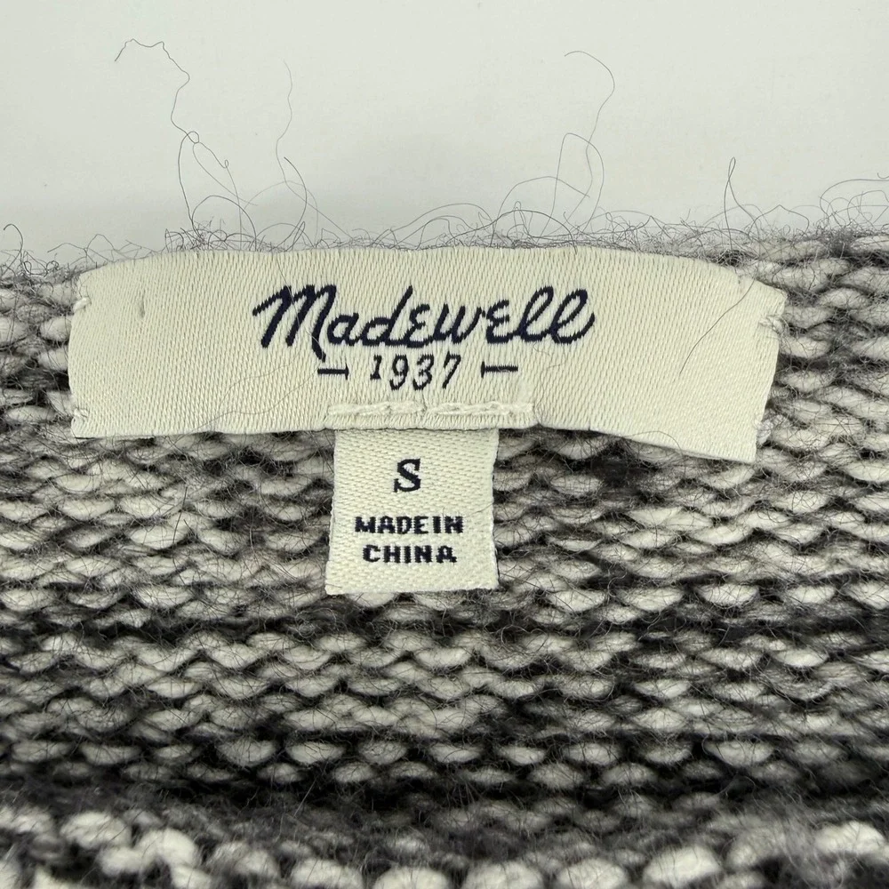 Madewell Space Dye Knit Sweater Black White‎ Marled Boat Neck Pullover Small